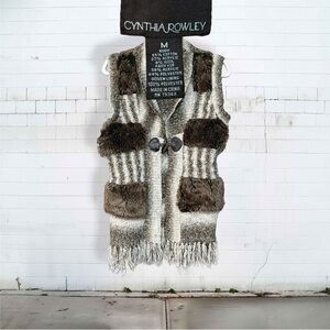 Vintage (Y2K) Cynthia Rowley - Faux Fur Knitted Fringe Sweater Vest, Med
